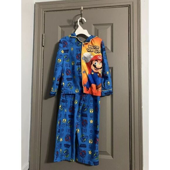KOMAR KIDS Super Mario Boys Size 6  BLUE FLANNEL 2-PIECE PJ SET - Picture 1 of 8